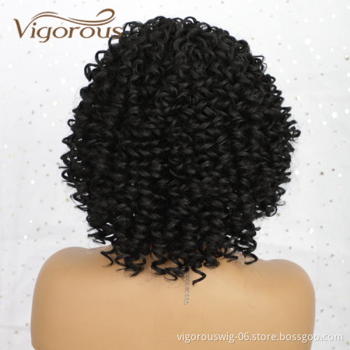Wholesale Best Manufacturers Spiral Curly For Black Women Good Quality Cheap Headband Black Short Afro Hair Synthetic Wigs Curly